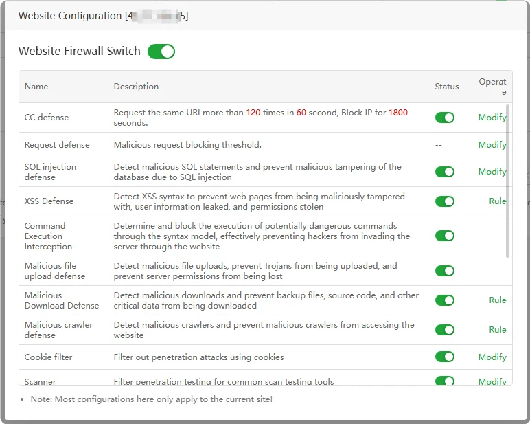 aapanel waf firewall ayarlamaları